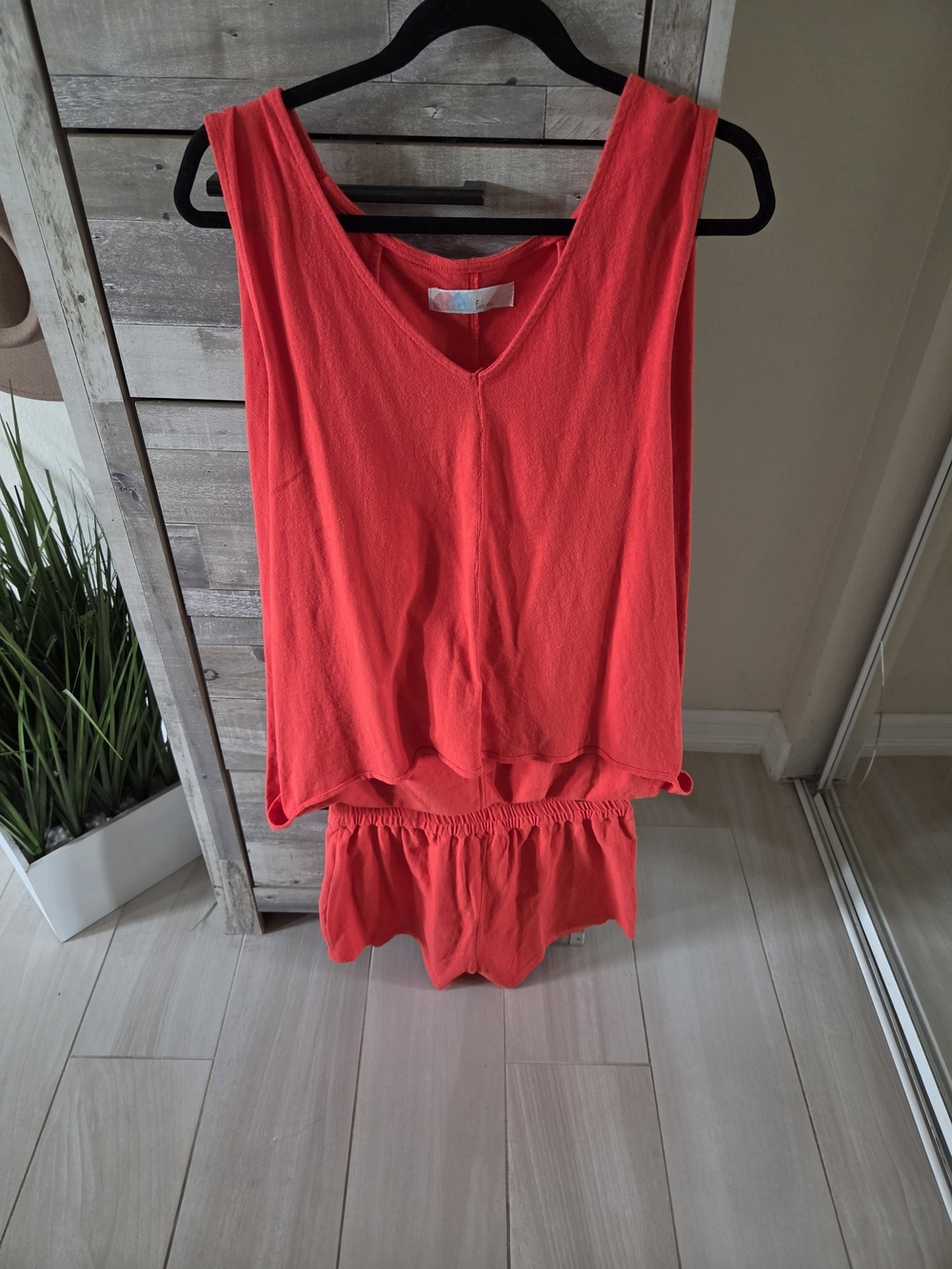 Free People Bright Red Sleeveless V-Neck Top With Matching Shorts
